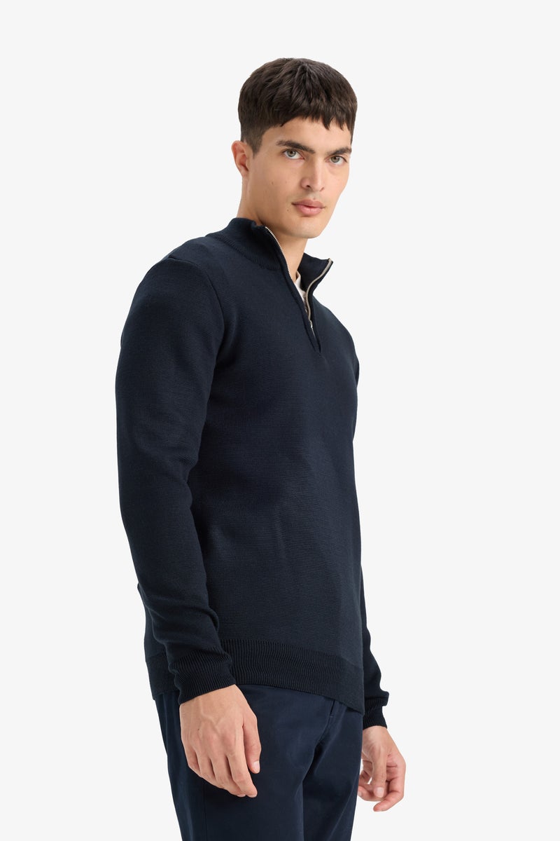 DeFacto Blue Man Standard Fit Half Zippered Basic Knit Pullover Casual - Image 4